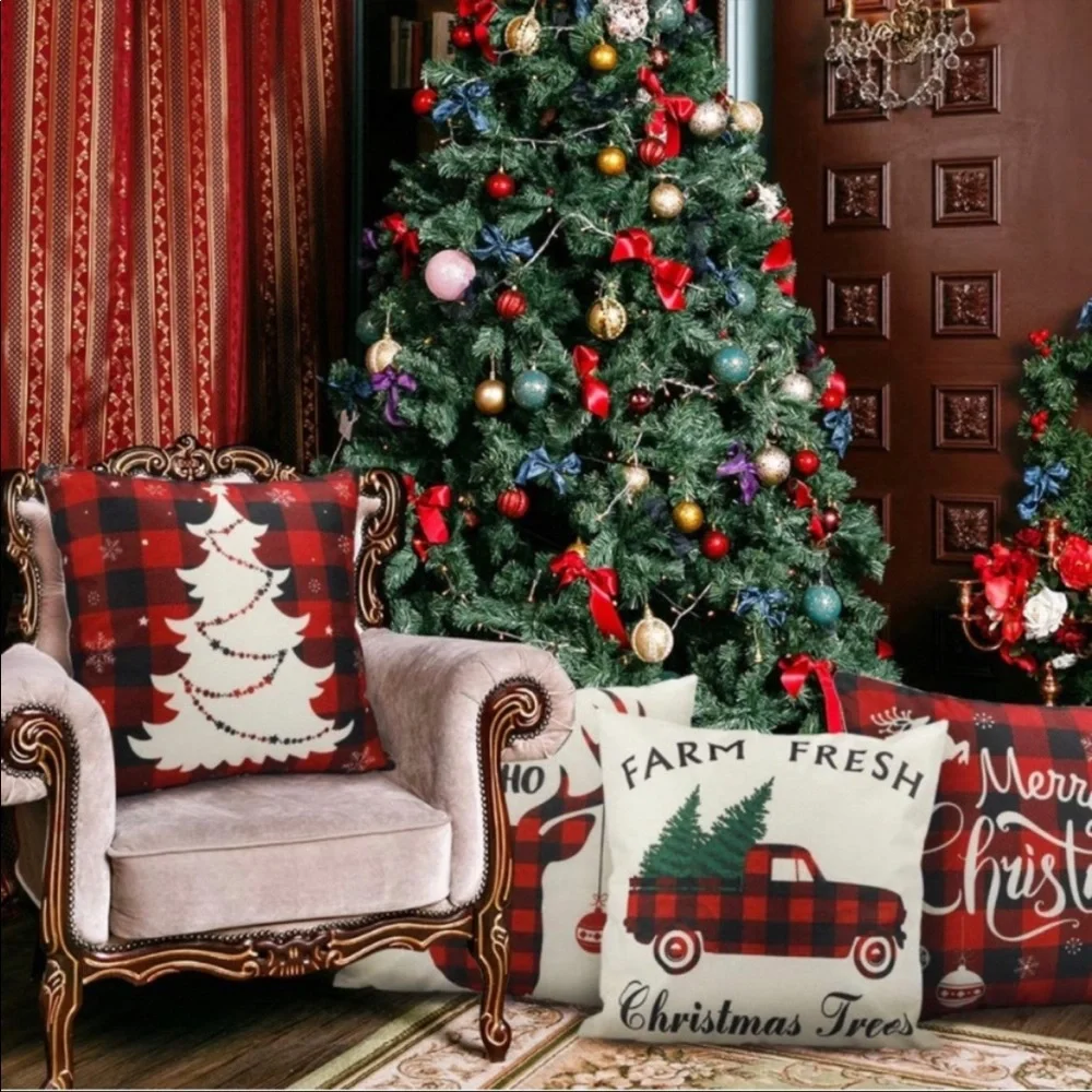 Luxury Home | Chic Rustic Farmhouse Buffalo Check Christmas Throw Pillow Covers